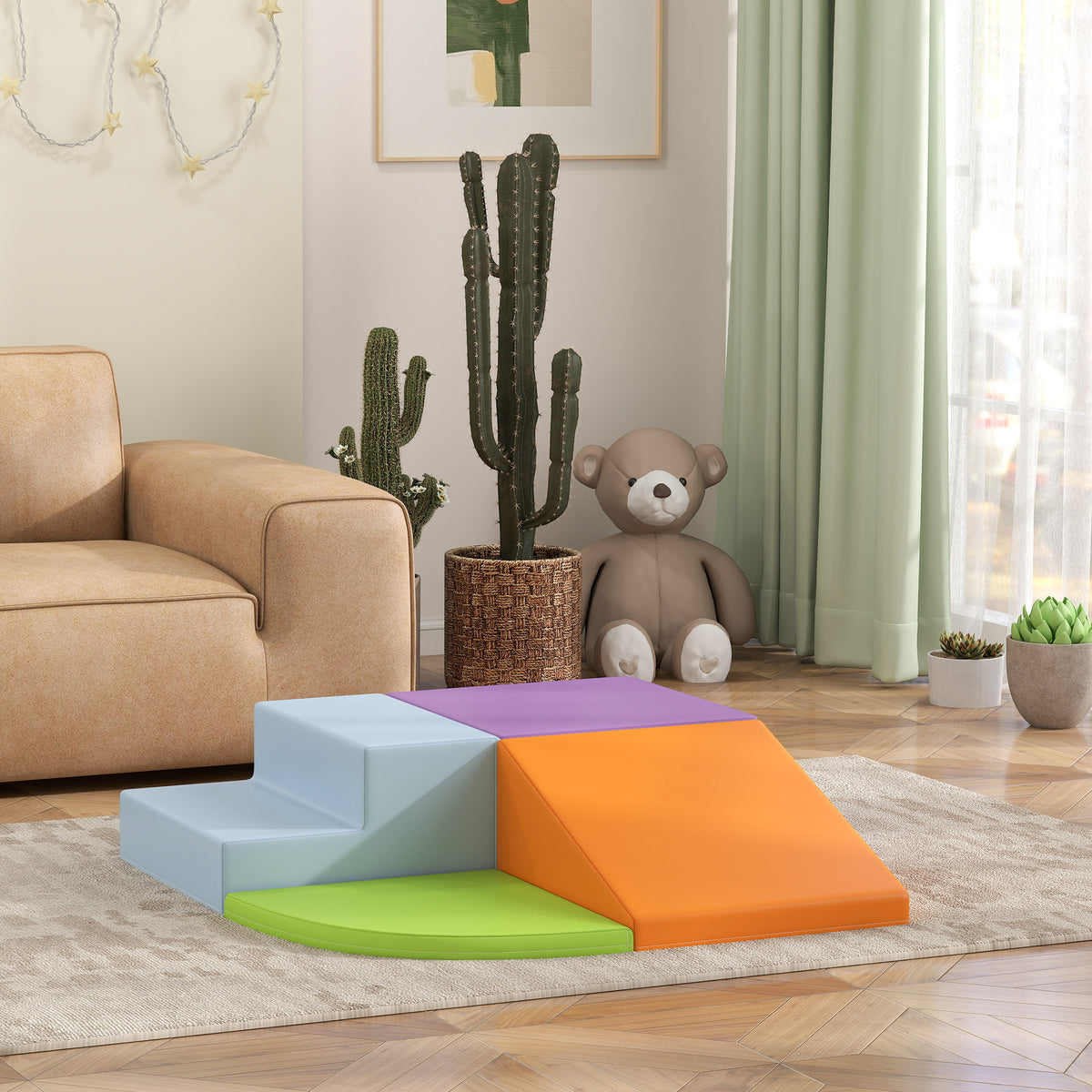 4-piece Soft Play Set, Climb and Crawl Foam, Toddler Stairs and Ramp, Orange