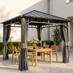 Pavillon 3 x 3 m Wasserdicht Stabil Winterfest Gartenpavillon mit Seitenteile, Netze, Haken Hardtop Dunkelgrau