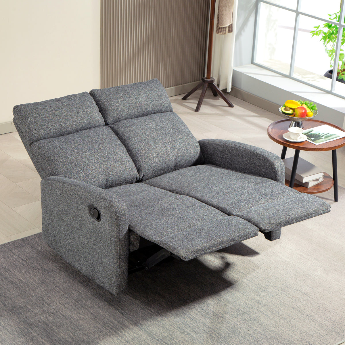 2-Sitzer-Sofa, individuell verstellbare R¨¹ckenlehnen, Fu?st¨¹tze, Stoffbezug, Stahl, Grau