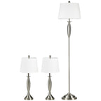 3-teiliges Leuchten-Set. 1 Stehleuchte, 2 Tischleuchten, Leinenoptik; 38 cm x 38 cm x 158 cm, Silber + Weiß