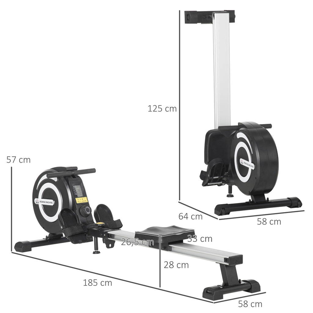 Rudergerät, klappbar, leiser Aluminiumrahmen, LCD-Monitor, 8 Stufen Widerstand, Schwarz/Silber