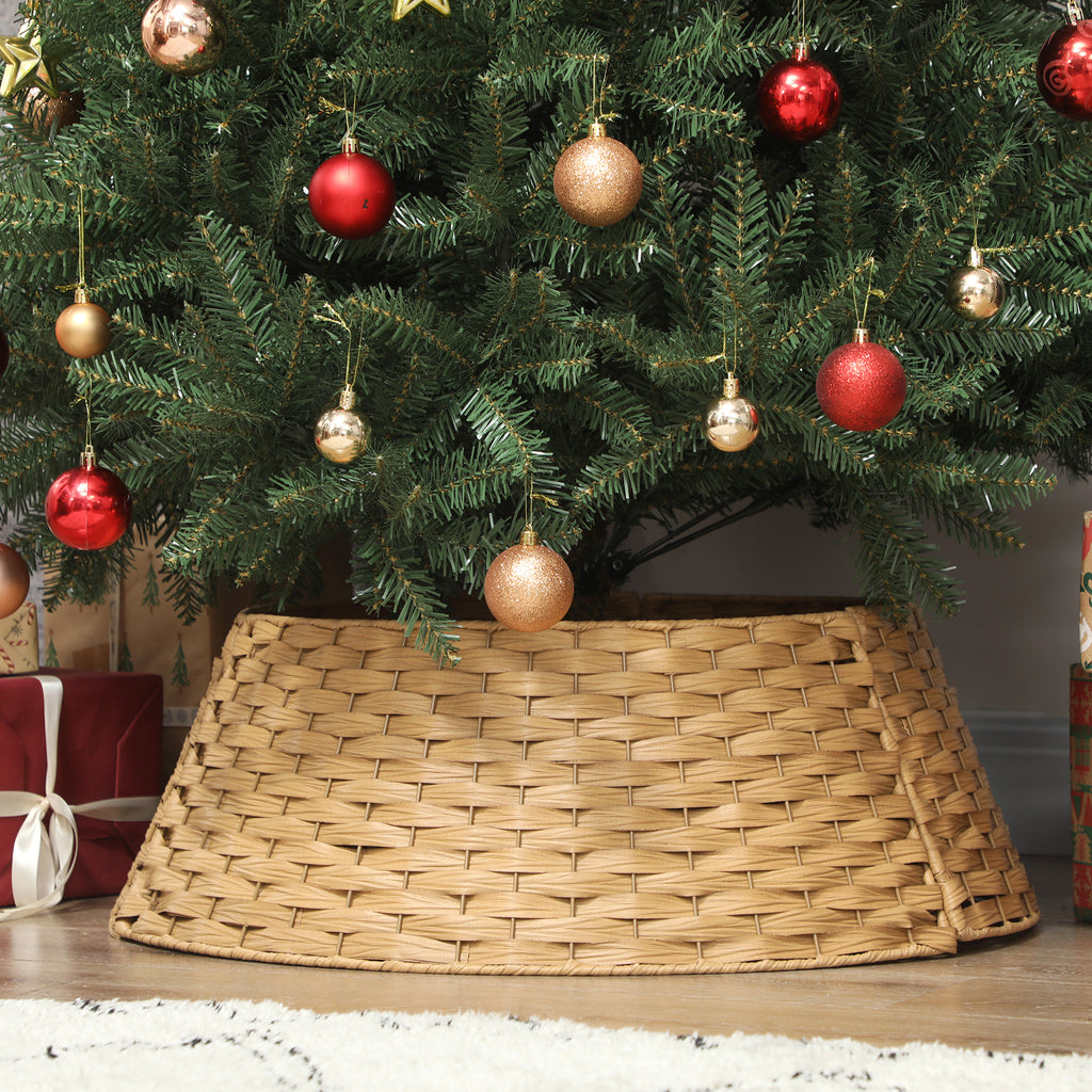 Weihnachtsbaumrock, Ø 68cm Weihnachtsbaum Kragen aus Kunststoff, für den Christbaum Ständer, Weihnachtsbaumständer Abdeckung für Zuhause, Party, Dekoration, Naturholz