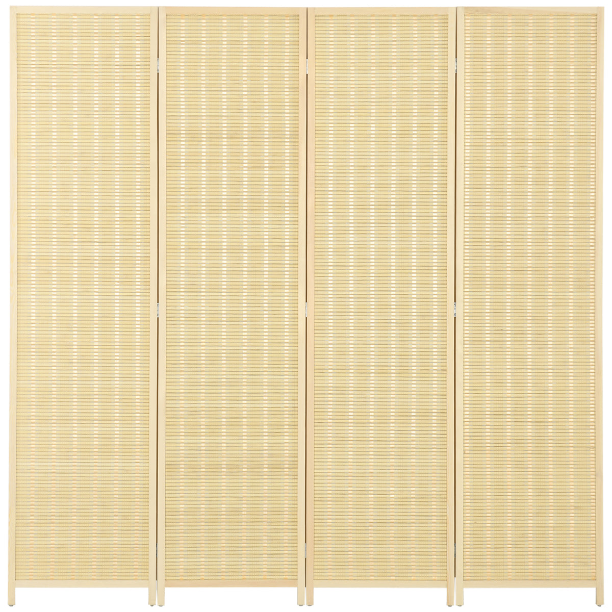 4-teiliger Raumteiler, 180 x 180 cm, Faltbarer Sichtschutz aus Bambus und Baumwolle f¨¹r Wohnzimmer, Schlafzimmer, Natur