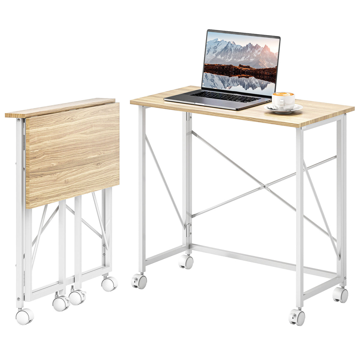 80 cm Folding Desk on Wheels - Natural Tone