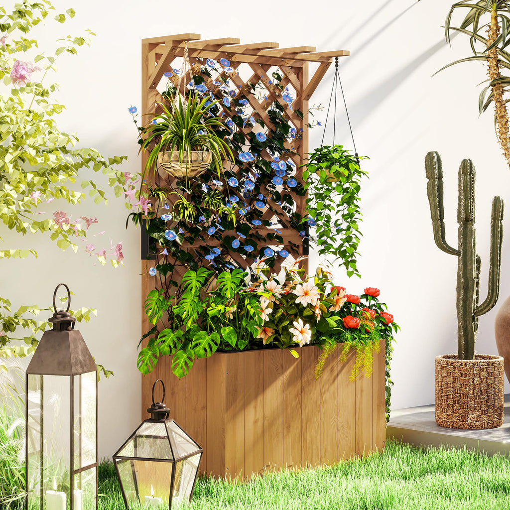 Hochbeet Pflanzkasten mit Rankgitter, Spalier Pflanzk¨¹bel Blumenkasten Holz, Gartenspalier 64 x 33 x 122cm Naturholz