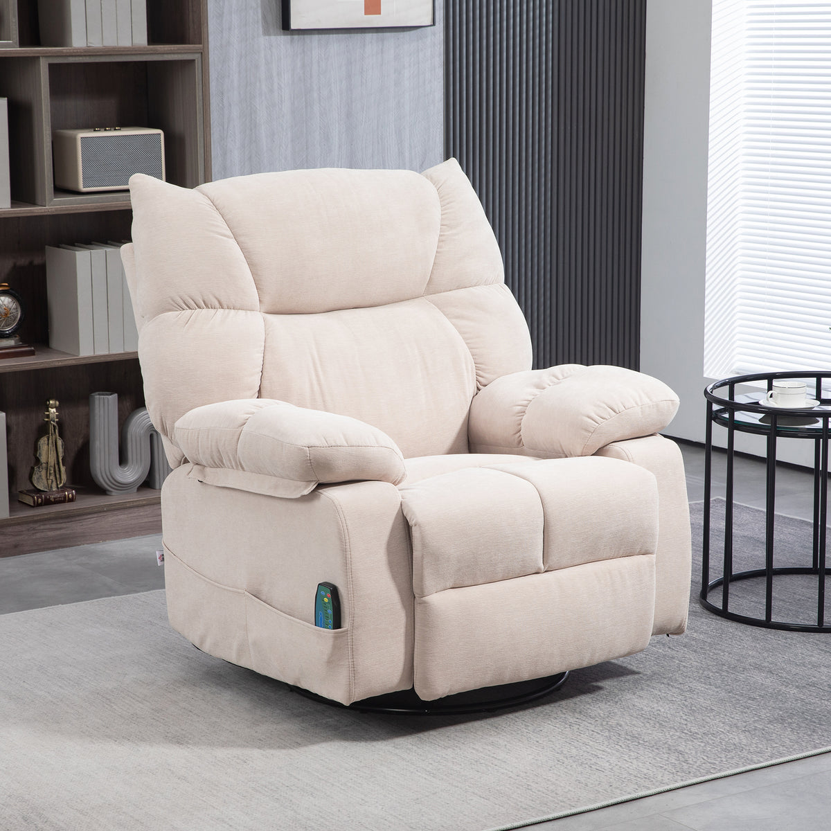 Massagesessel mit W?rme- & Liegefunktion, drehbar, bis 150 kg, Metallgestell, 98x90x98cm, Beige