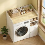 Waschmaschinenschrank Badschrank 93,5 x 60 x 100 cm Weiß und Natur