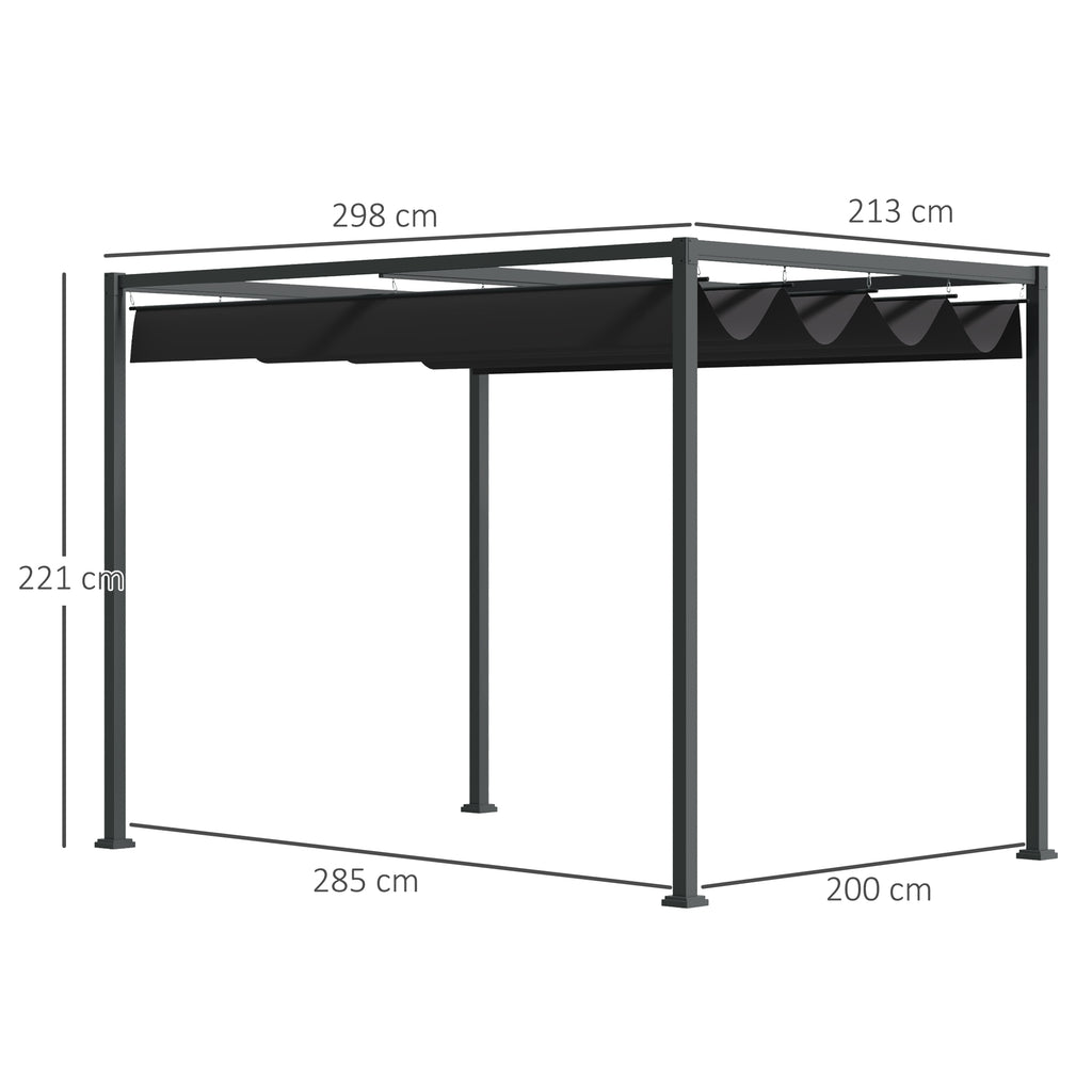 Pergola ca. 3x2m Garten Pavillon Terrassendachung Metall Freistehender Gartenpavillon mit Verstellbares Dach, UV Schutz, Sonnenschutz für Terrasse und Garten, Schwarz+Grau