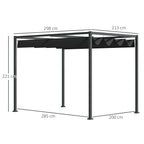 Pergola ca. 3x2m Garten Pavillon Terrassendachung Metall Freistehender Gartenpavillon mit Verstellbares Dach, UV Schutz, Sonnenschutz für Terrasse und Garten, Schwarz+Grau