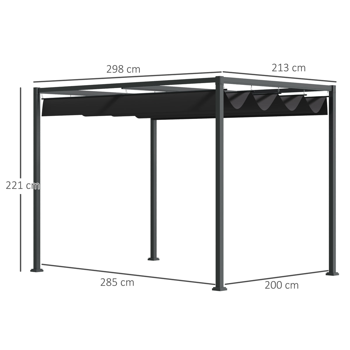 Pergola ca. 3x2m Garten Pavillon Terrassendachung Metall Freistehender Gartenpavillon mit Verstellbares Dach, UV Schutz, Sonnenschutz für Terrasse und Garten, Schwarz+Grau