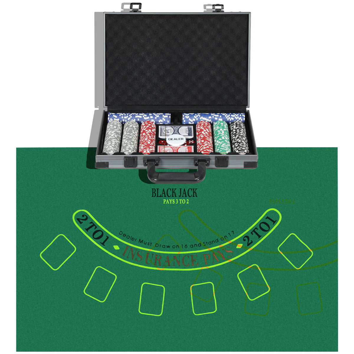 Poker-Set, Pokerkoffer, 400 Chips, 2 Kartendecks, 5 W¨¹rfel, Dealer-Scheibe, Unterlage