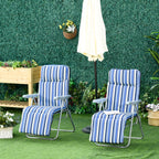 Reclining Garden Chair Set of 2, 5-Level Adjustable Zero Gravity Chairs with Cushions, Folding Sun Lounger Garden Recliner Chairs with Armrests for Outdoor, Patio, Blue Stripe