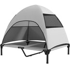 Hundeliege Outdoor mit Dach, Erh?htes Hundebett f¨¹r Gro?e Hunde, 91 x 76 x 90 cm, Hellgrau