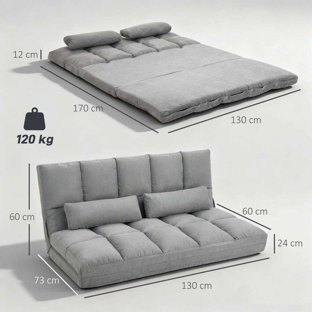Bodensofa klappbar Schlafsofa mit 3-stuhfig verstellbar Rückenlehne Hellgrau