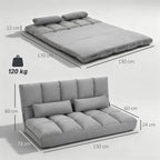 Bodensofa klappbar Schlafsofa mit 3-stuhfig verstellbar Rückenlehne Hellgrau