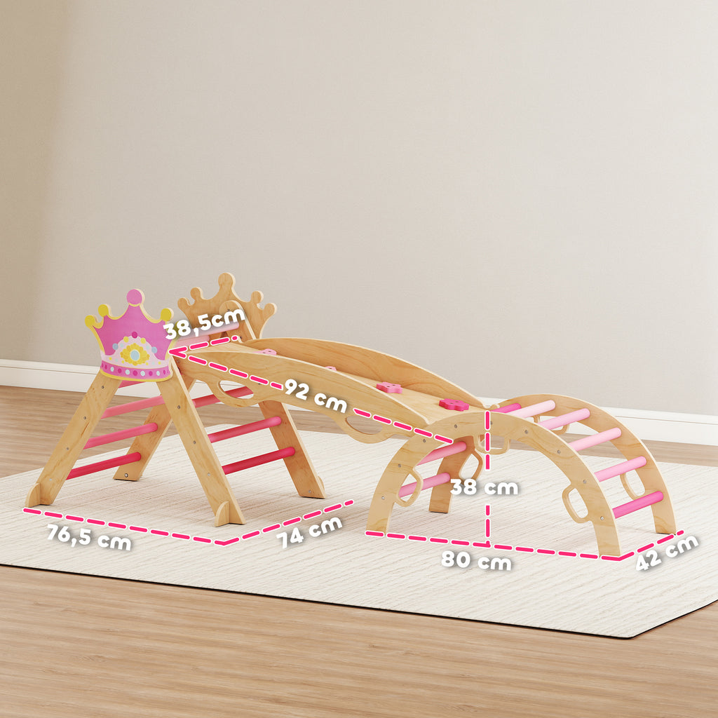 8-in-1 Indoor-Kletterger¨¹st f¨¹r Kinder, Prinzessinnen-Design, Rutsche, Rampe, Bogen, Holz