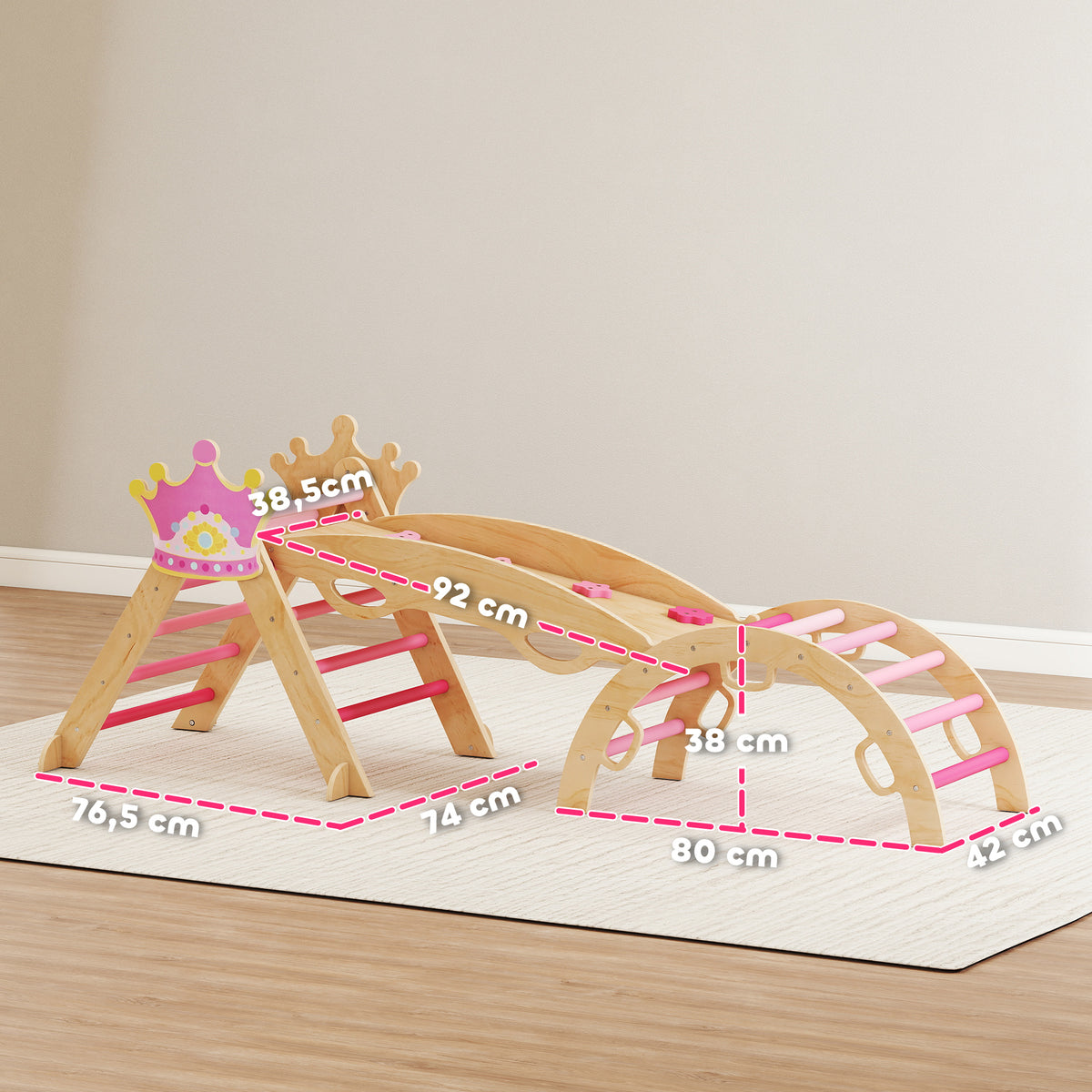 8-in-1 Indoor-Kletterger¨¹st f¨¹r Kinder, Prinzessinnen-Design, Rutsche, Rampe, Bogen, Holz