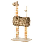 Giraffe-Designed Cat Tree, with Scratching Posts, Cat Tunnel, Toy Ball - Beige