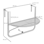  Balkonhängetisch Hängetisch Gartentisch höhenverstellbar halbrund Ø30 cm Terrasse Metall Weiß L60 x B47 x H50 cm