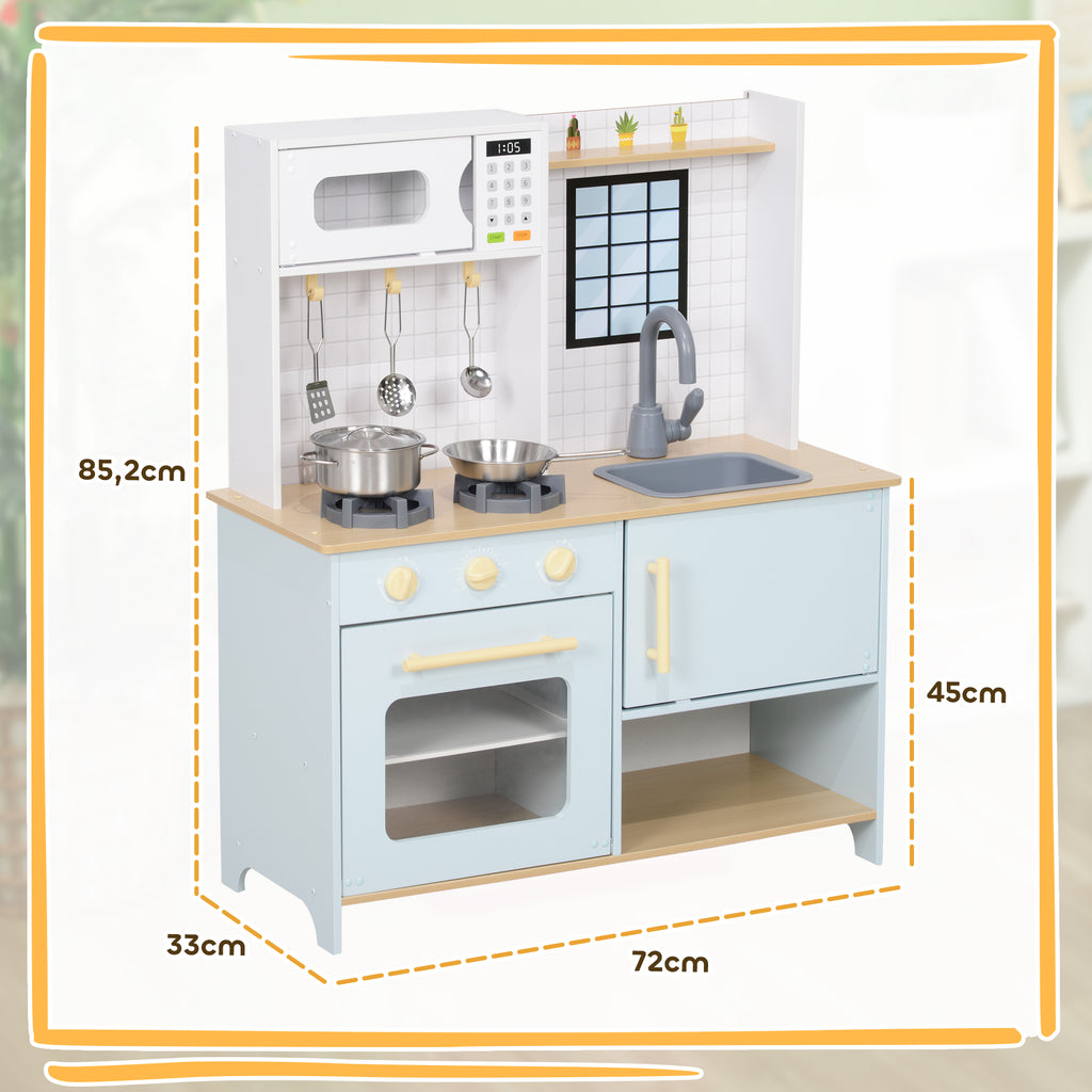 Pretend Play Kitchen, Kids Kitchen Playset with Light & Sound Stove, Turning Knobs, Cooking Accessories