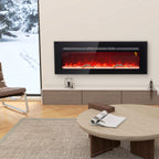 Elektrischer Kamin mit Wandhalterung und Fernbedienung, künstliche Holzscheite und Kristalle, 1800W Leistung, Schwarz