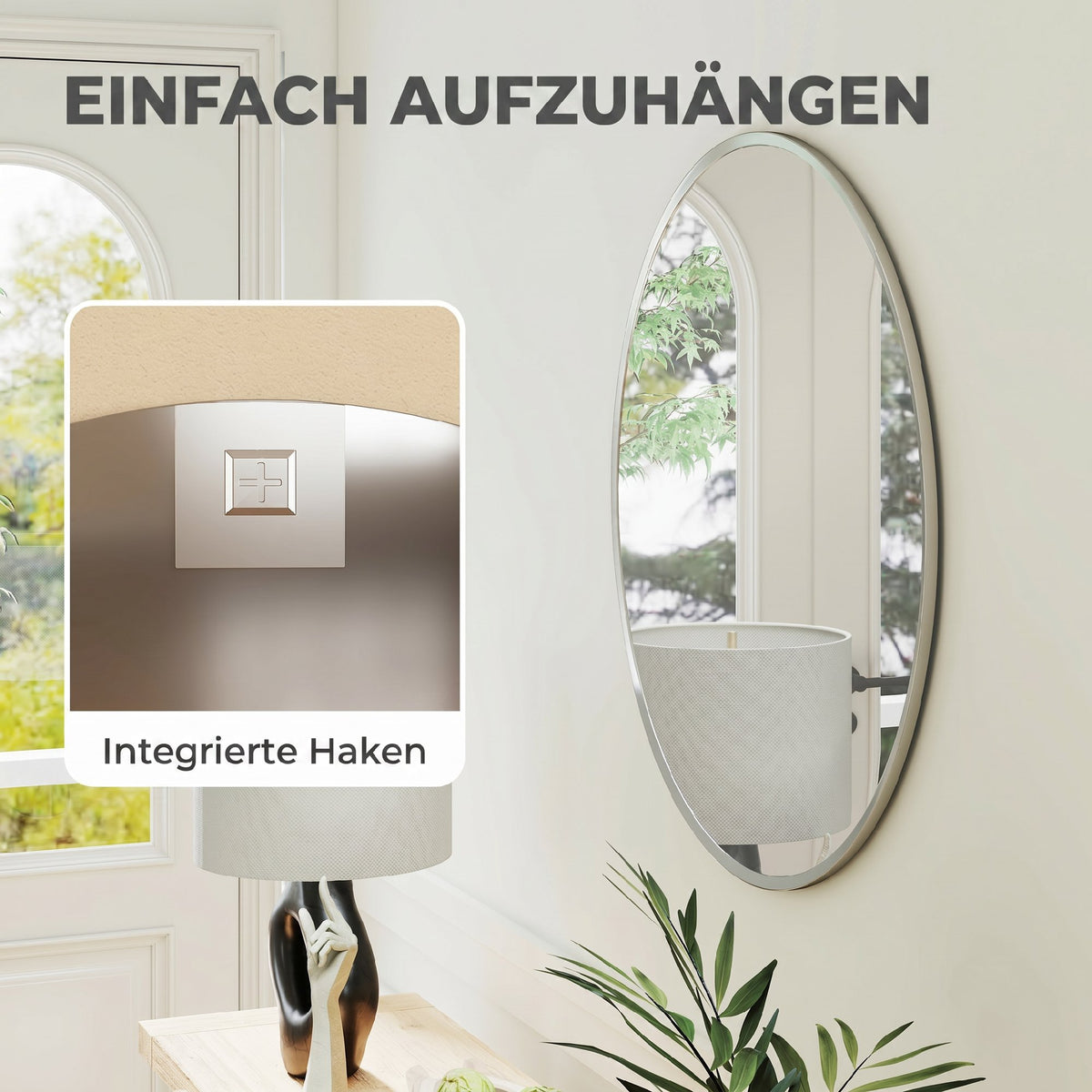 Wandspiegel, modernes Design, 61 x 61 cm, Silber