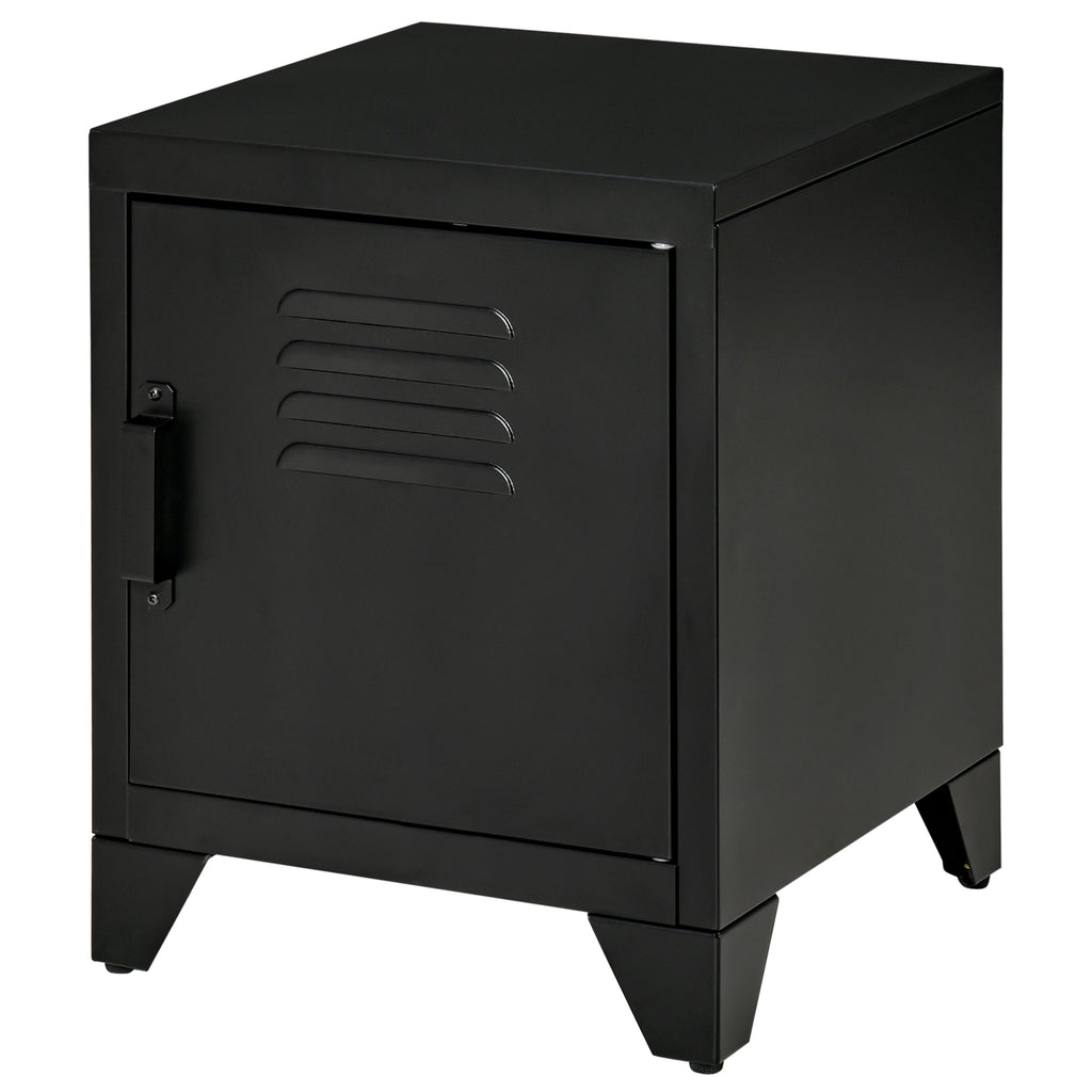 Nachttisch, Beistelltisch mit verstellbarem Regal, Tür, Nachtschrank für Schlafzimmer, Wohnzimmer, Metall, Schwarz, 50 x 40 x 47,5 cm
