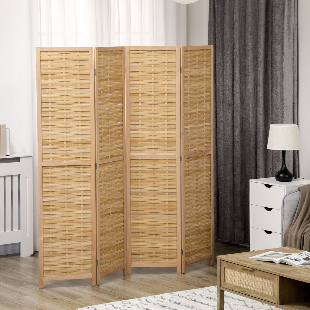 4-teiliger Raumteiler, 160 x 170 cm Faltbarer Sichtschutz aus Bambus f¨¹r Wohnzimmer, Schlafzimmer, Natur