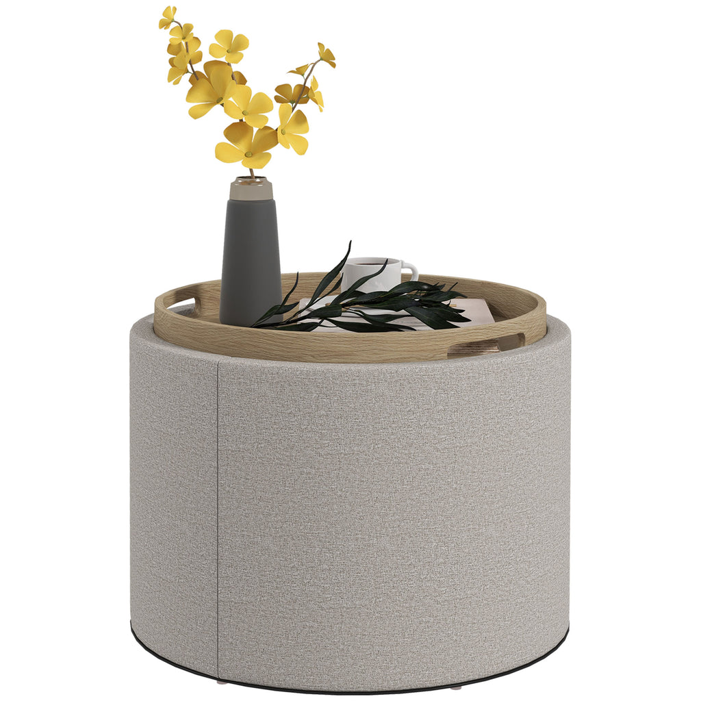 Hocker Polsterhocker, Leinen, versteckter Stauraum, umkehrbarer Deckel, 56cm x 56 cm x 42 cm, Hellgrau + Natur