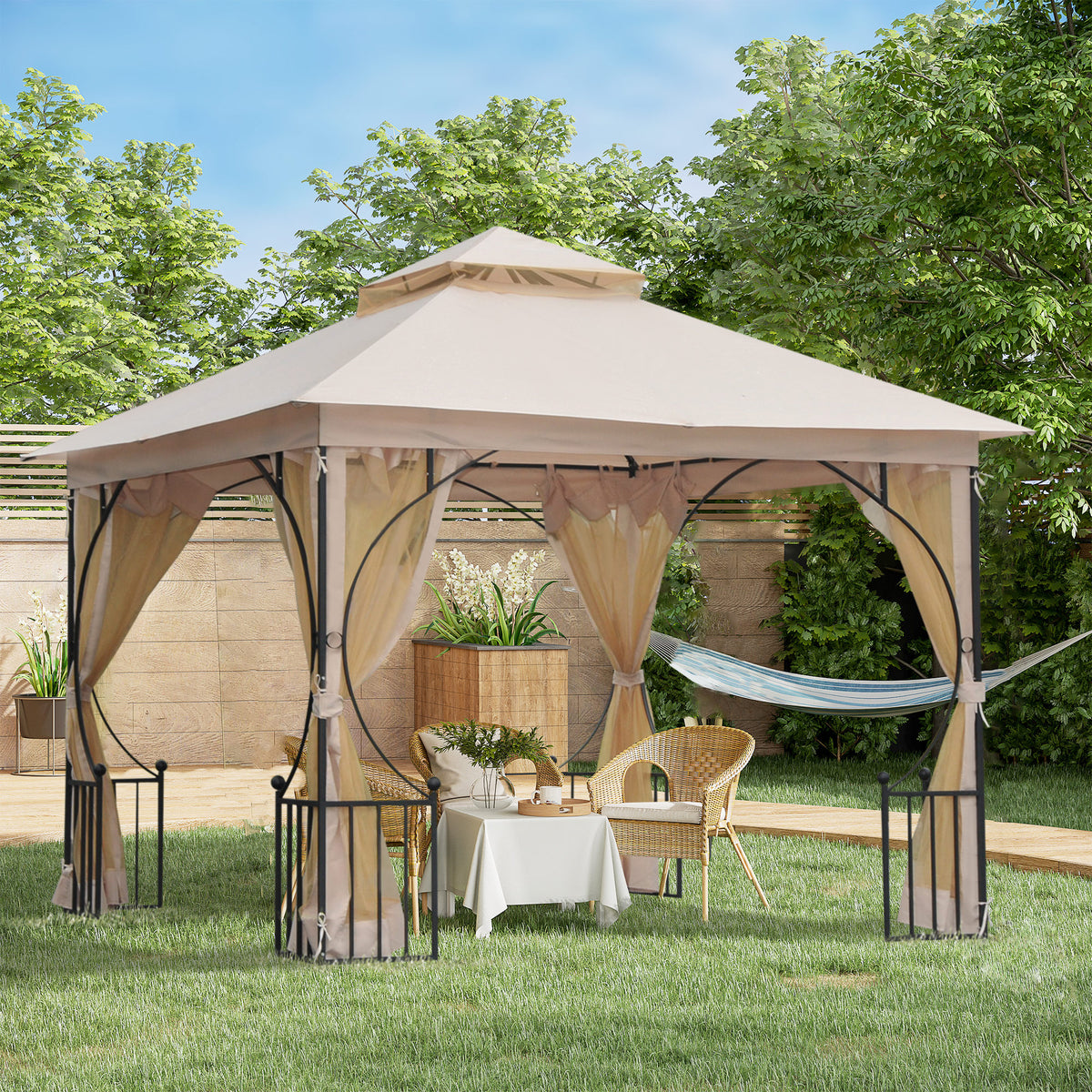 Gartenpavillon Gartenzelt, inkl. Befestigungsmaterial, wetterbeständig, 295 cm x 295 cm x 275 cm. Beige + Schwarz