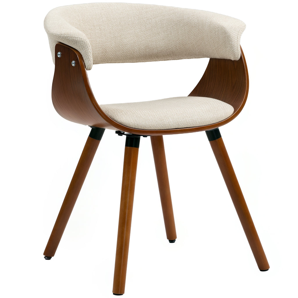 Esszimmerstuhl, Stoff in Leinenoptik, gebogene Rückenlehne, Holzbeine, Beige