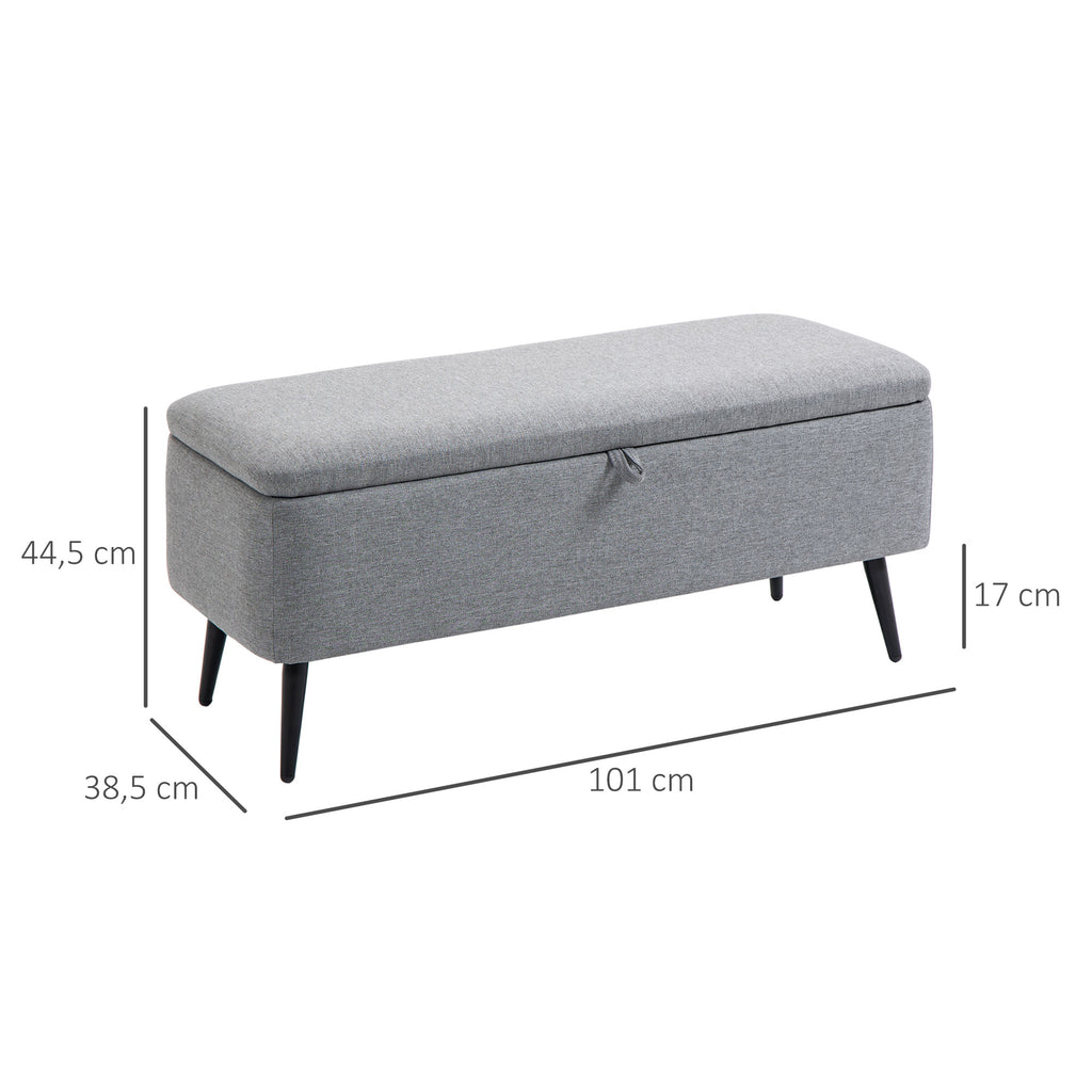 Sitzbank, Sitztruhe, Polsterbank, Leinenoptik, bis 150kg, 101x38,5x44,5 cm, Grau