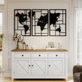 Wanddeko Metall 3 St¨¹ck Wanddekoration Weltkarte Wandkunst f¨¹r Wohnzimmer Schlafzimmer Flur, 50 x 80 cm, Schwarz