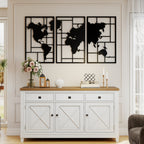Wanddeko Metall 3 St¨¹ck Wanddekoration Weltkarte Wandkunst f¨¹r Wohnzimmer Schlafzimmer Flur, 50 x 80 cm, Schwarz