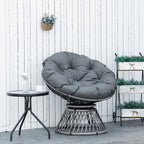 360° Swivel Rattan Moon Bowl Chair Round Lounge Garden Wicker Basket Seat with Padded Cushion Oversized for Outdoor Indoor, Grey
