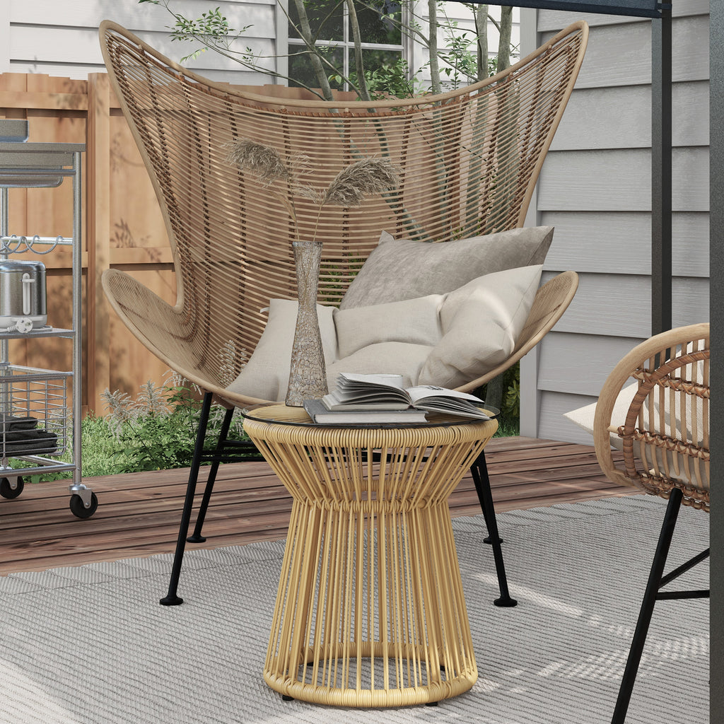 Outdoor-Beistelltisch Gartentisch Rattan-Beistelltisch, Glasplatte, PE-Rattan, 40 cm x 40 cm x 42 cm Beige