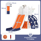 5 in 1 Kids Slide Set with Basketball Hoop, Climbing Frame, Telescope, Storage Box for Toddlers Ages 1-3, Orange