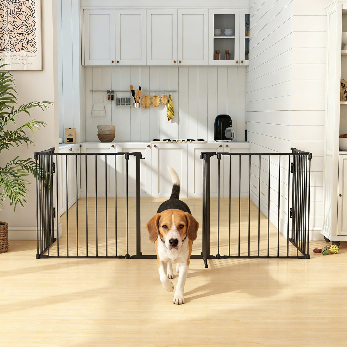 5 Panels Pet Playpen Metal Fence w/ Walk Through Door - Black