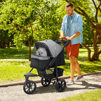  Dog Stroller Foldable Pet Pram, 3 Wheels Dog Pushchair with Brake, for Small Miniature Breeds, Cats, Grey