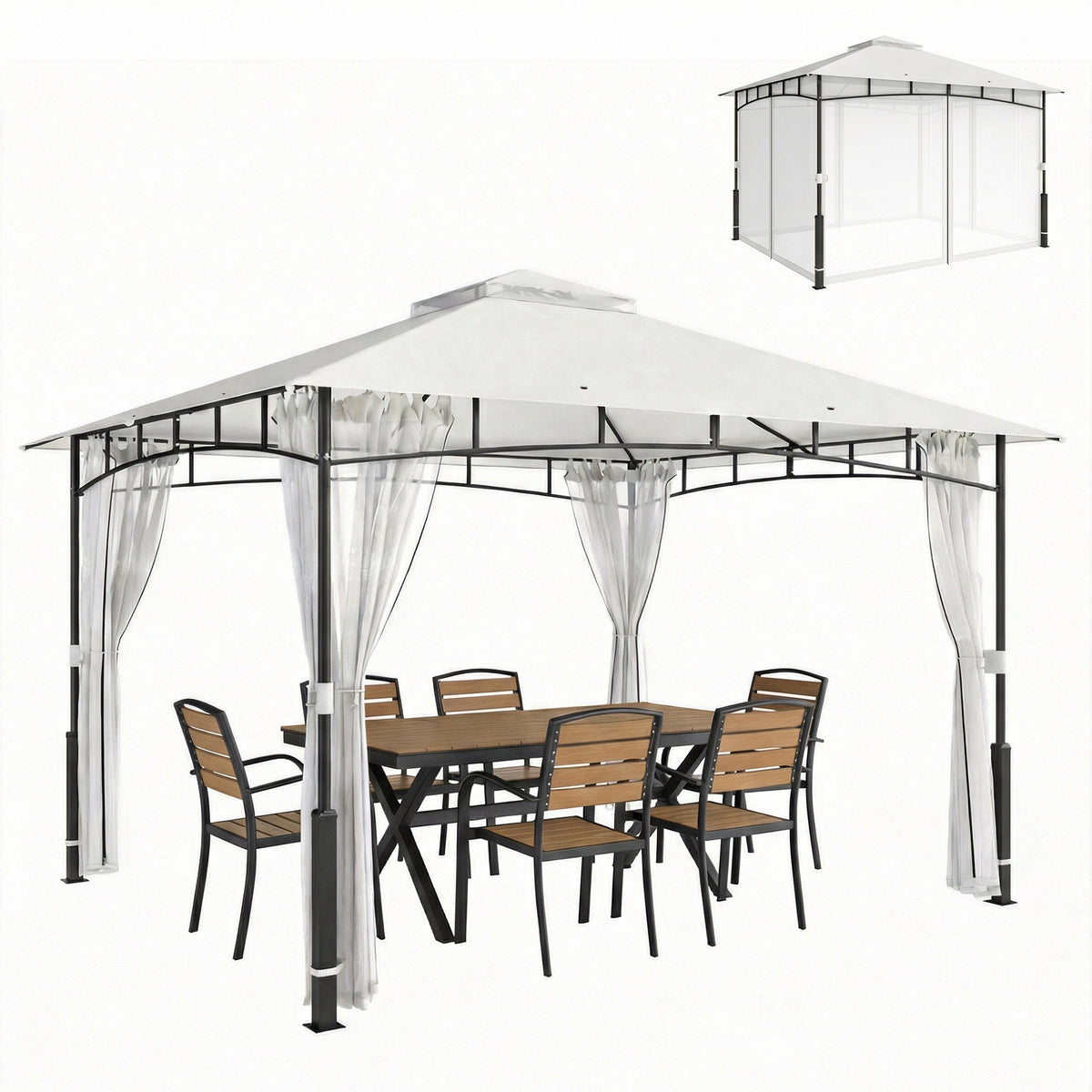 Pavillon, 3x3,6 m wasserabweisend Stabil Gartenpavillon mit Moskitonetz, Doppeldach, für Garten, Terrasse, Schwarz