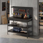 Werkbank mit verstellbaren Regalen, robuste Arbeitsstation mit Lochwand und 2 Schubladen, 122 x 61 x 156 cm, Schwarz