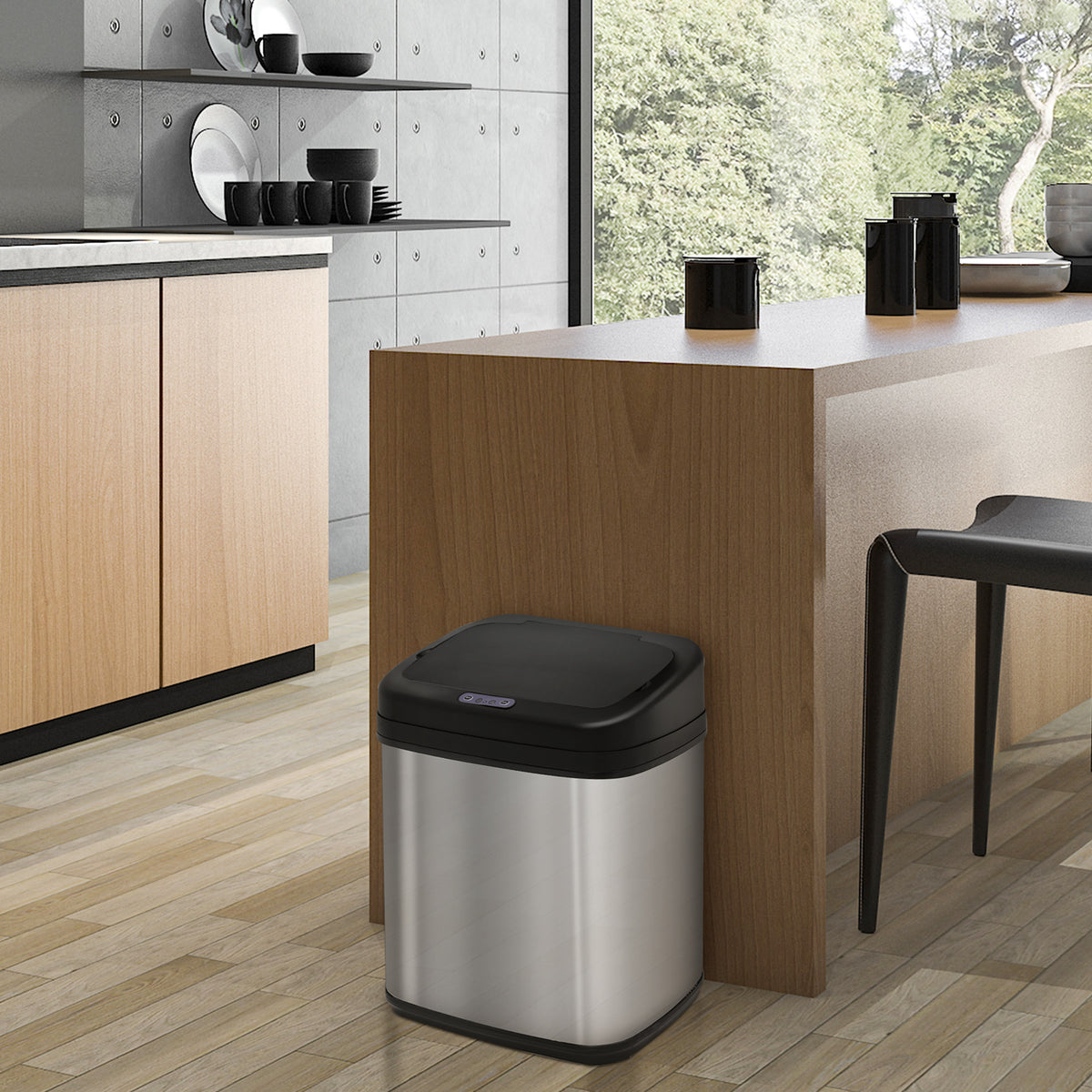 Sensor Mülleimer 20L Edelstahl Automatischer Mülleimer mit Bewegungssensor, Inneneimer 33 x 25 x 42,5 cm Silber+Schwarz