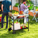 Grillwagen 3-Etagen Servierwagen mit Arbeitsfl?che Griffe H¨¹lle R?der, BBQ Grilltisch Edelstahl 100x52x80cm Schwarz