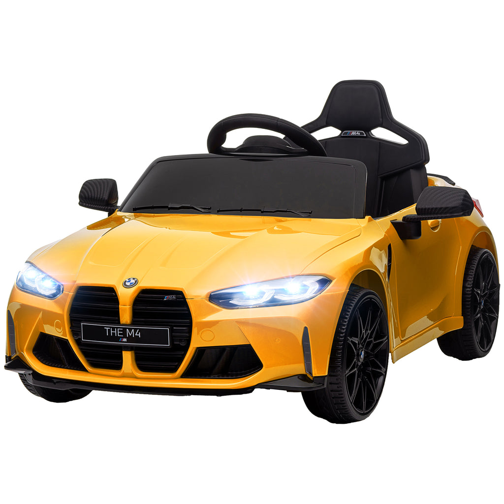 Elektro Kinderauto BMW M4, Sound & Licht, 3-5 km/h, inkl. Fernsteuerung, für 3-5 Jahre, Gelb