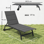 Sonnenliege Atmungsaktive Gartenliege mit 6-fach Verstellbar Rückenlehne Rädern Aluminiumrahmen Dunkelgrau