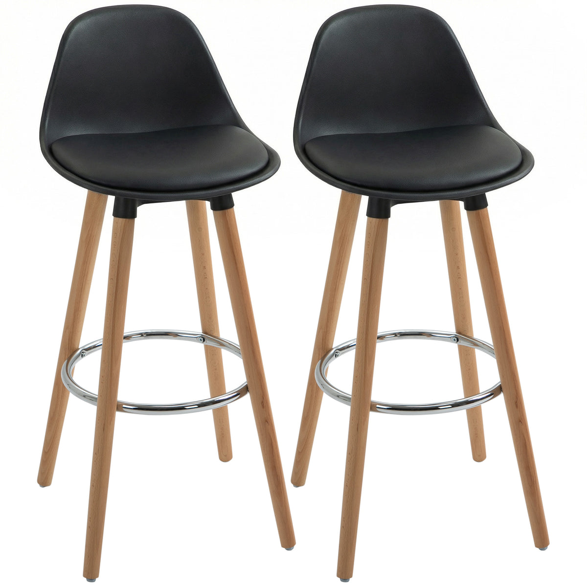2er-Set Barhocker Barstühle Skandi-Design, Fußtstütze, 43 cm x 43 cm x 91 cm, Natur + Schwarz