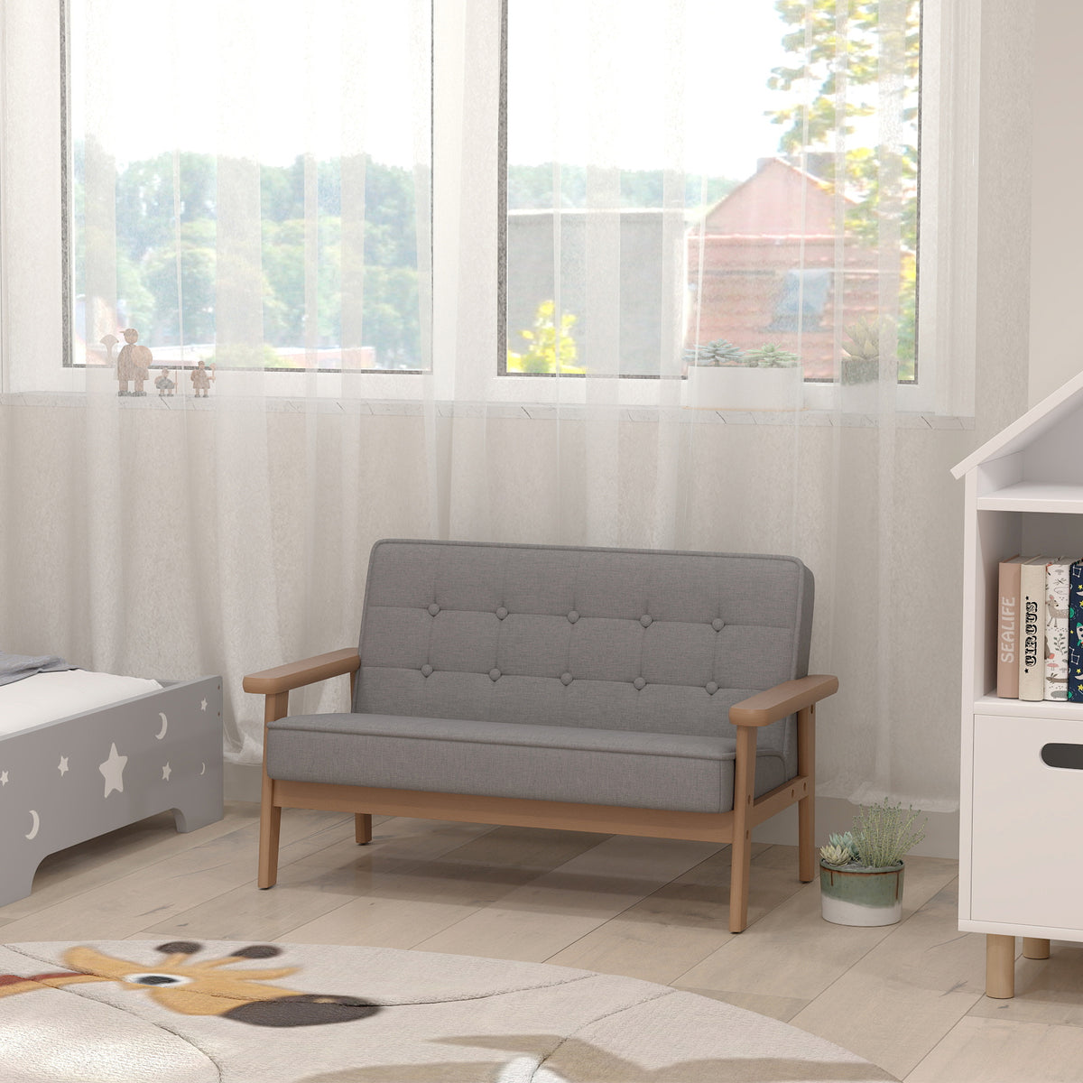 Kindersessel, Kindersofa mit Holzrahmen, Samtoptik, gepolstert, f¨¹r Kinder von 3-15 Jahren Grau