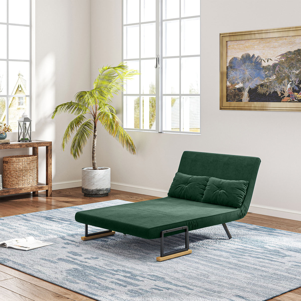 Schlafsofa 4 in 1 mit Schlaffunktion Samtoptik 183x98,5cm Grün