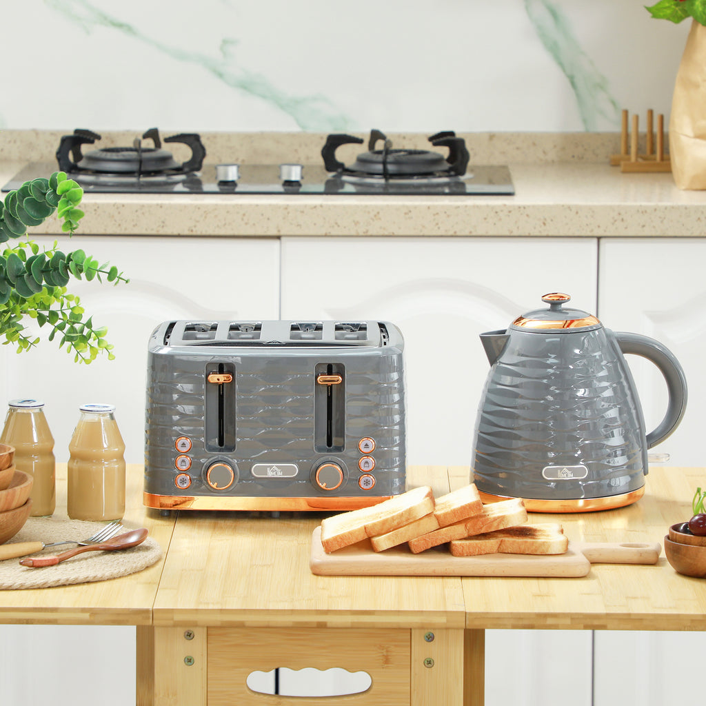 2-in-1 Toaster und Wasserkocher Set, 7 Br?unungsstufen, Auftau- und Aufw?rmfunktion, Grau