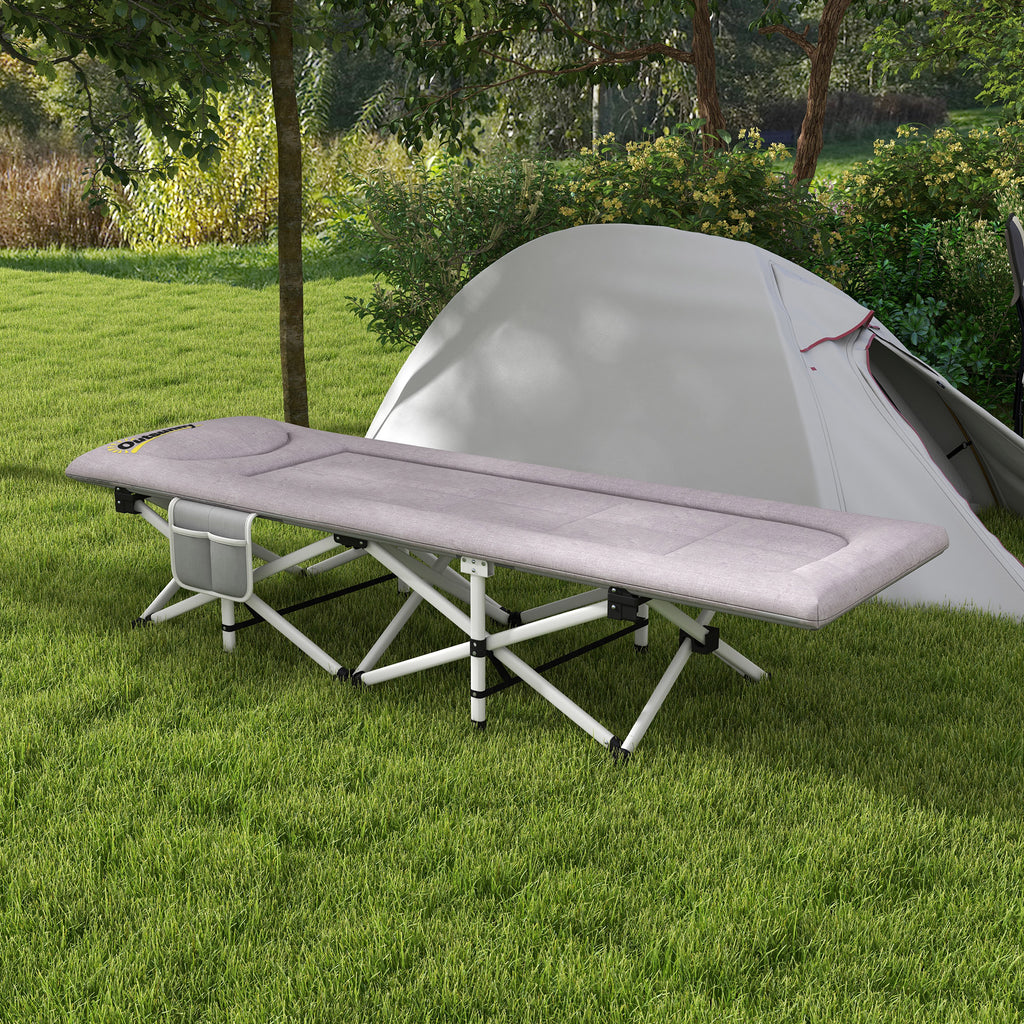 Feldbett, Campingbett, klappbar, weich, bis 200 kg, rostfreies Metallgestell, 185 x 65 x 37 cm, Grau